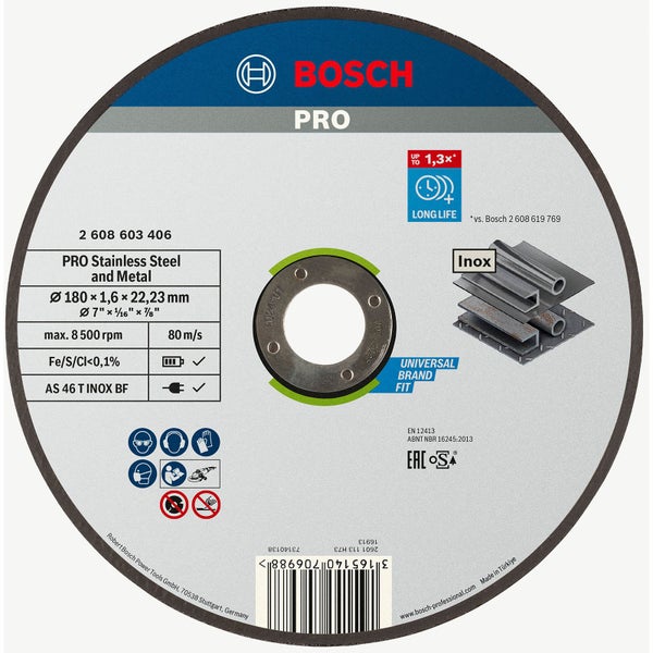 Bosch PRO Stainless Steel and Metal Trennscheibe 180 x 1,6 x 22,23 mm - 2608603406