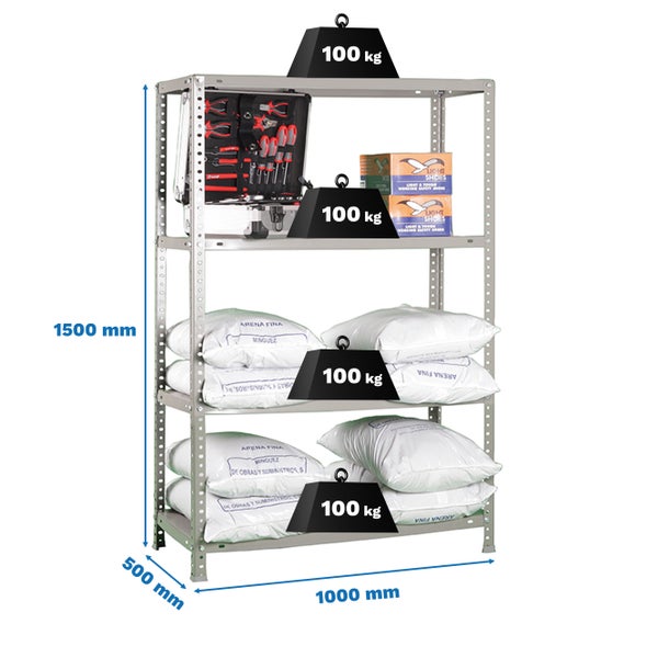 Schraubregal PANDA MID | HxBxT 150x100x50cm | Fachlast 100kg | Grau