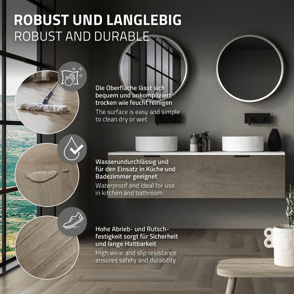 ML-Design Deluxe PVC Bodenbelag, Click Vinyl-Dielen Vinylboden, 61cmx12,8cmx4,2mm, Dicke 4,2mm, 3,12m²/40 Dielen, Fischgrät Eiche dunkel, Braun, Holzoptik, rutschfest, wasserfest, Belastungsklasse 34