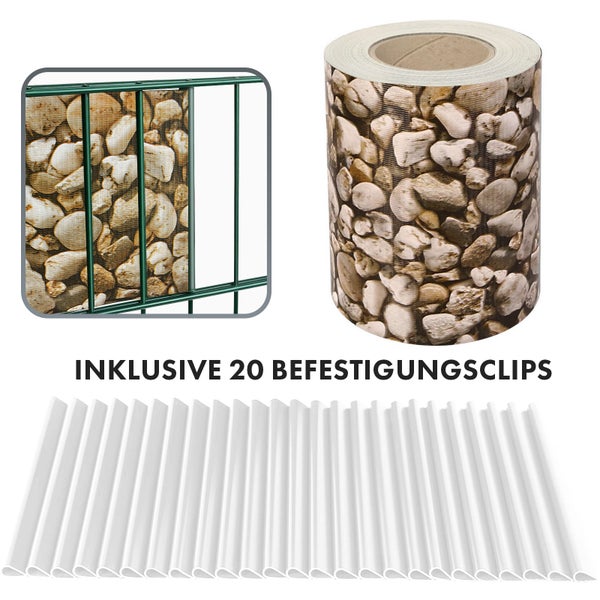 FLOORDIREKT PVC Sichtschutzstreifen 19 cm x 35 m für Gartenzäune Blickdicht Kies-Optik