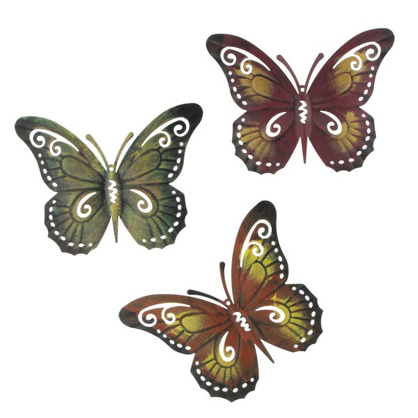 FRANK FLECHTWAREN | Metalldeko Schmetterling, 3er Set, METALL, 24 x 19 cm