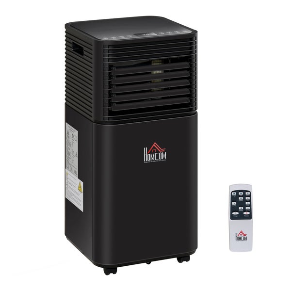 HOMCOM Mobile Klimaanlage, 8000BTU 4-in-1 Klimagerät mit Fernbedienung, 24h Timer, 2 Geschwindigkeitsstufen für 10-15㎡ LED-Display, 30,5L x 32,5B x 67,8H cm, ABS, Schwarz