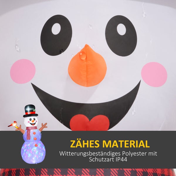 Aufblasbarer Schneemann aus witterungsbeständigem Polyester mit Schutzart IP44.