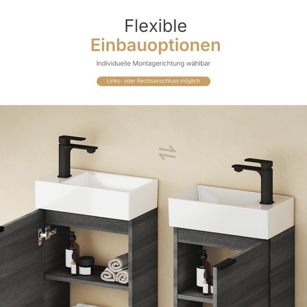EMKE Waschbecken mit Unterschrank 417×240×646 mm, Waschtisch-Set mit Soft-Close, Türgriff, 2-fach verstellbarem Einlegeboden, Wandmontage, beidseitig montierbar,  Anthrazit