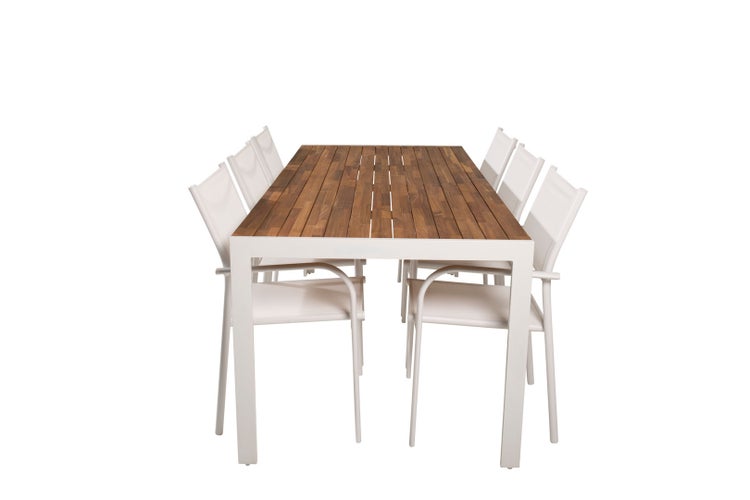 Bois Gartenset Tisch 90x205cm und 6 Stühle Santorini weiß, natur. 90 X 205 X 76 cm
