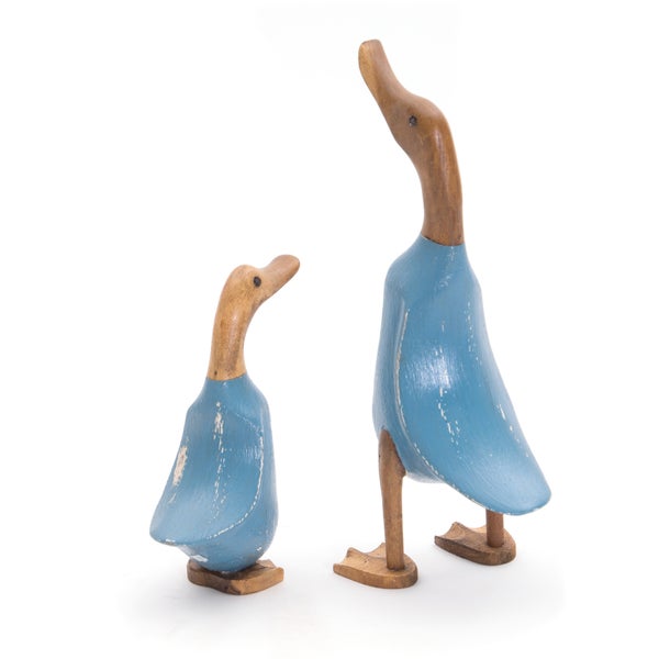 Figuren-Set Duck 2-teilig Massivholz, Ente in 2 verschiedenen Größen blau