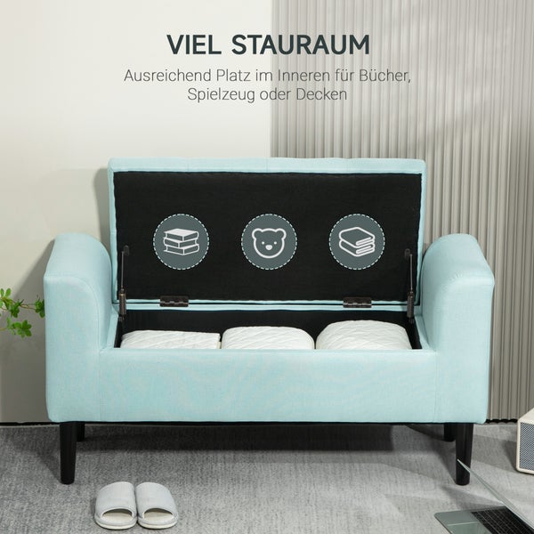 HOMCOM Sitzbank Polsterbank mit Stauraum Truhenbank Flur Schlafzimmer Wohnzimmer leinenartiges Polyester Gummiholz Grün 100 x 40 x 44 cm