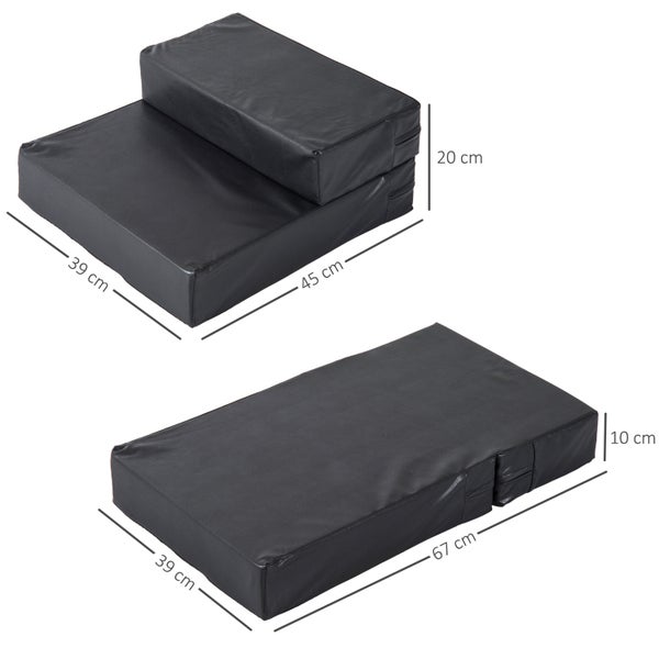 PawHut Haustiertreppe Tierunterlage 2 Stufen Klappbar Hundetreppe Treppe Unterlage für Katzen und Hunde Schwarz L45 x B39 x H20 cm