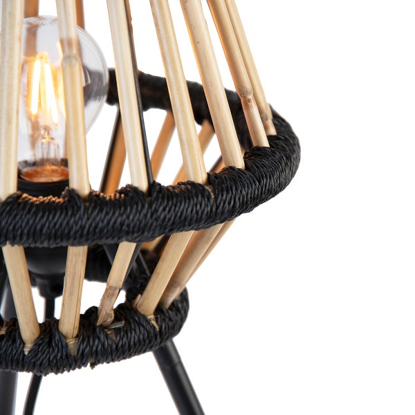 Ländliche Stativ-Tischlampe Bambus mit Schwarz - Evalin