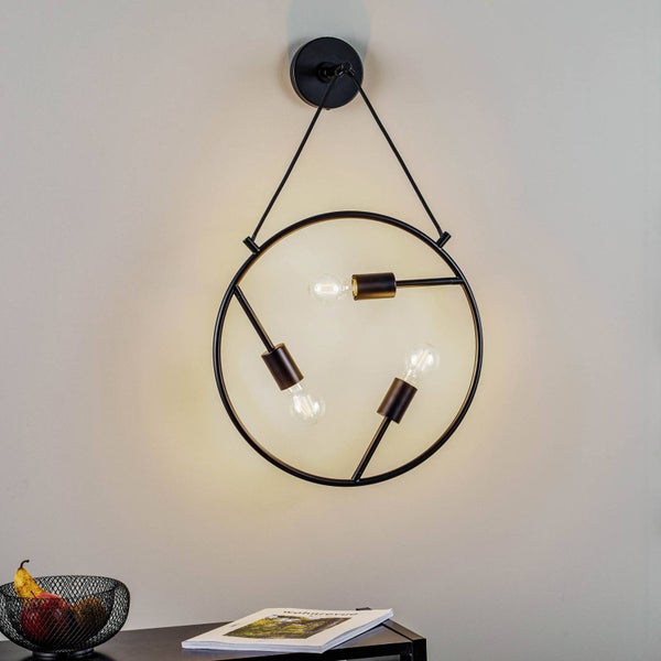 Lucande Wandleuchte, Wandlampe Innen Linnard (Design Modern) in Schwarz aus Metall (3 flammig E27) - Design Wandleuchten Wandbeleuchtung Schlafzimmer / Wohnzimmer Wohnzimmerleuchte