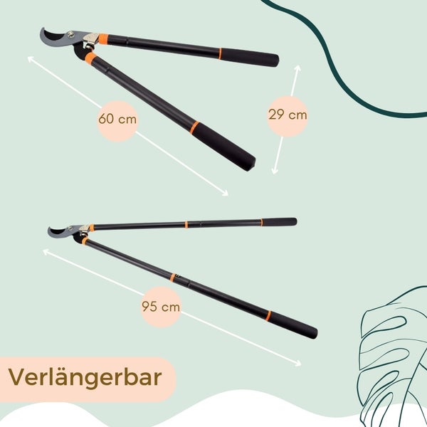 Verlängerbare Astschere mit den Massen 60 Zentimeter und 95 Zentimeter