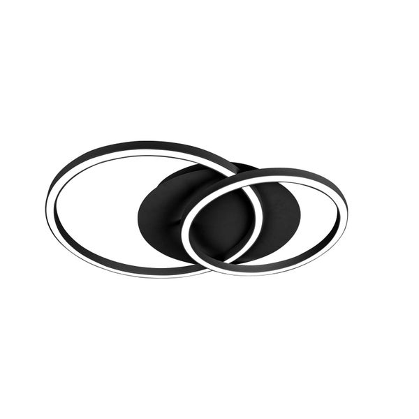 Moderne LED-Deckenleuchte mit zwei überlappenden, ovalen Ringen.