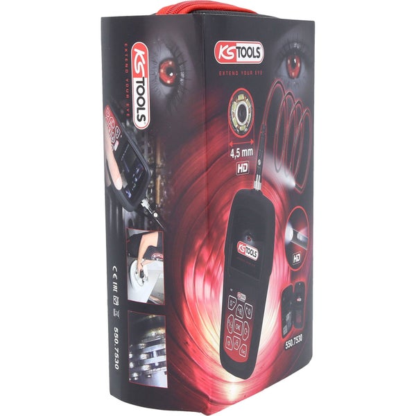 Geöffnete Tasche mit elektronischem Messgerät und Zubehör