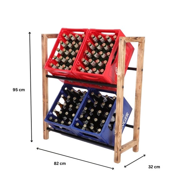 PROREGAL Getränkekistenregal HUNSRÜCK HxBxT 95x82x32cm 4 Kisten auf 2 Ebenen Massives Kiefernholz Gebrannt