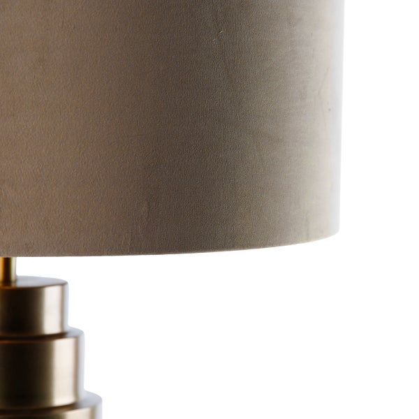 Tischleuchte Bronze Samtlampenschirm Taupe mit Gold 50 cm - Bruut