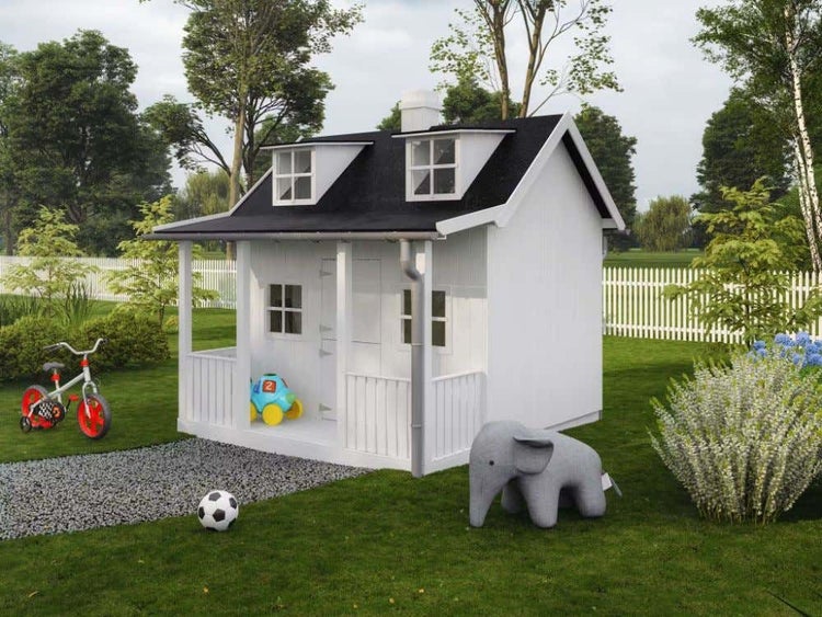 Alpholz Spielhaus Saga Kinderspielhaus aus Holz, Kinderhaus mit 45 mm Wandstärke Holzhaus Kinder, Naturbelassen 2,2x2,2m
