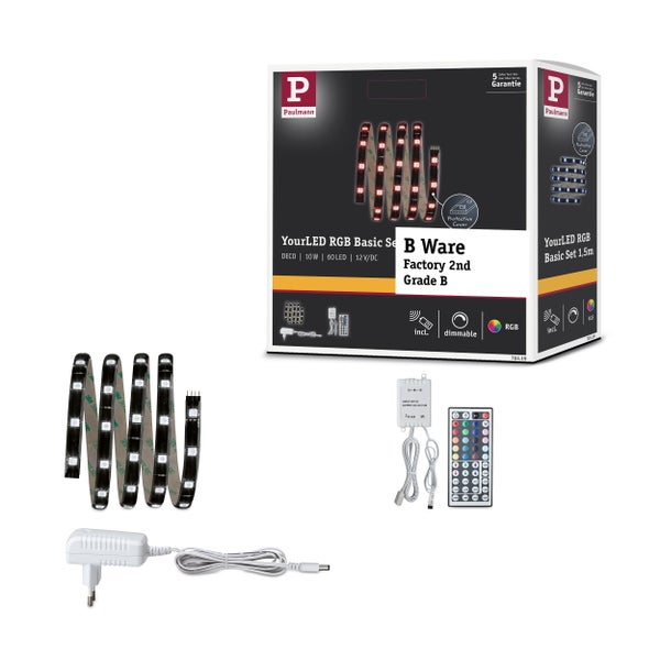 Paulmann YourLED RGB Basic Set 1,5 Meter mit LED-Streifen, Netzteil, Controller und Fernbedienung, dimmbar.