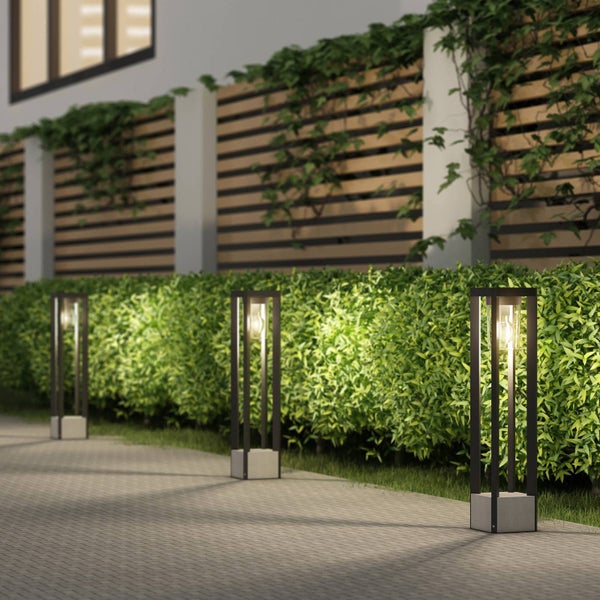 Lucande Außenleuchte Kalisa (spritzwassergeschützt (Modern) in Alu aus Aluminium (1 flammig, E27) - Wegeleuchte Pollerleuchte Wegelampe Sockelleuchte