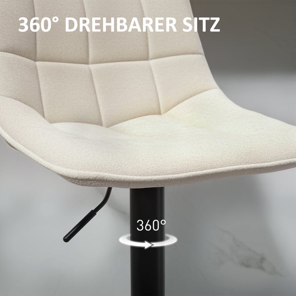 HOMCOM Barhocker 2er-Set, Gepolstert Barstuhl mit Lehne, Stahlgestell, Chenille-Optik, Höhenverstellbare Küchenstühle mit Fußstütze 360° Drehbar Tresenhocker für Küche, Wohnzimmer Beige
