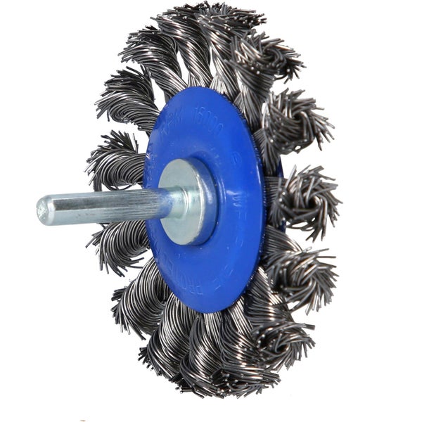 Drahtbürste gezopft mit 6 mm Aufnahme und maximal 12500 Umdrehungen pro Minute