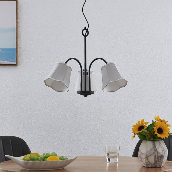 Lucande Pendelleuchte Binta (Retro, Vintage Antik) in Alu aus Textil (3 flammig E14) - Hängeleuchte Esstischlampe Hängelampe Wohnzimmerleuchte