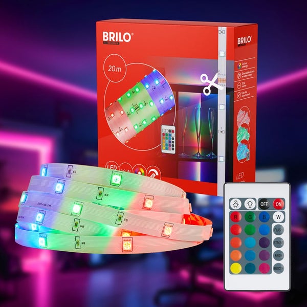 LED Stripe 20m RGB Leiste Lichtband Fernbedienung Selbstklebend Kürzbar Deko