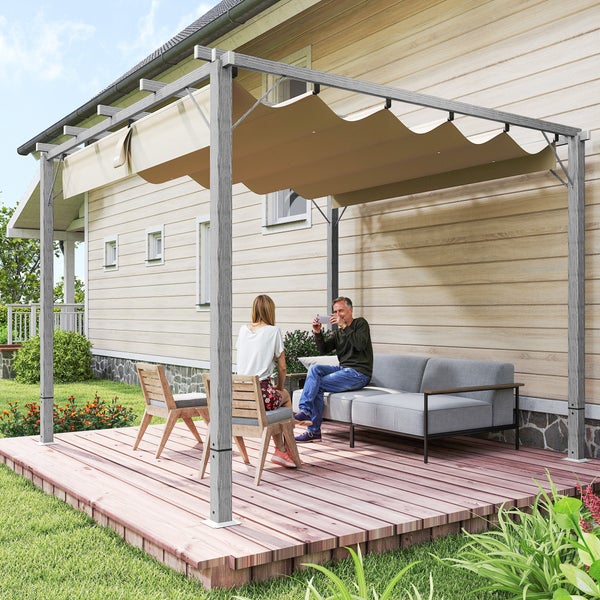 Outsunny Pergola ca. 3x3m Garten Pavillon mit magnetischen Pad, Terrassendachung aus Aluminium, Gartenpavillon mit verstellbares Dach, Freistehend, UV Schutz 30+, für Terrasse und Garten, Grau