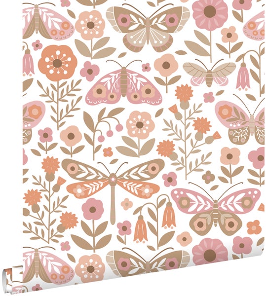 Tapete mit Blumen-, Schmetterlings- und Libellenmuster