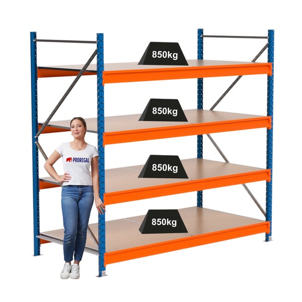 Lagerregal mit vier Ebenen und einer Traglast von 850 Kilogramm pro Ebene