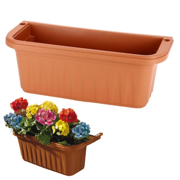 Blumenkasten Balkongeländer Balkon Blumenkasten Balkonkasten mit Halterung Balkonkasten Geländerkasten Balkonkasten mit Wasserspeicher terracotta 50 cm