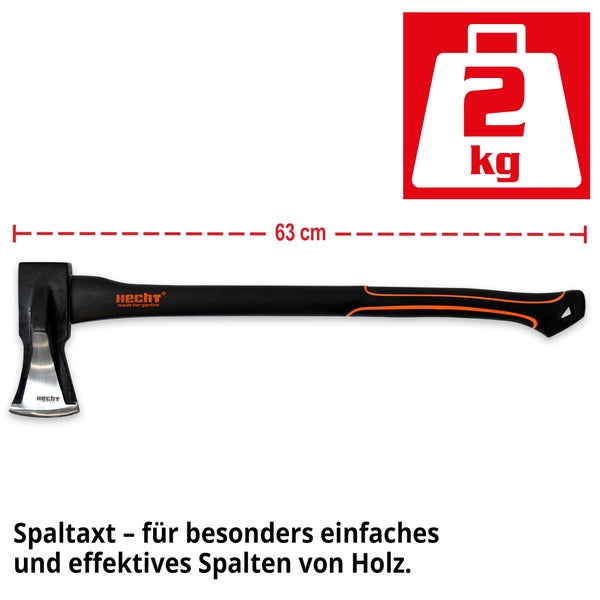 Spaltaxt mit einer Länge von 63 Zentimetern und einem Gewicht von 2 Kilogramm.