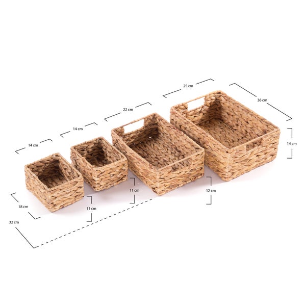 Aufbewahrungsbox-Set Cesto II 4-teilig Wasserhyazinthe geflochten, 4 verschiedene Größen naturfarben
