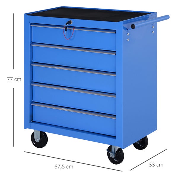 HOMCOM, Fahrbarer Werkzeugwagen, Werkstattwagen, 67,5L x 33B x 77H cm, Stahl, Blau