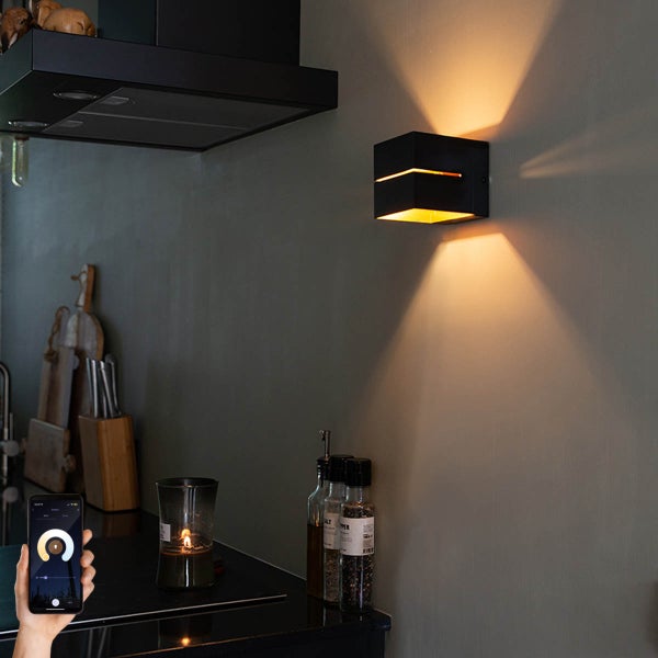 Smart Wandleuchte schwarz mit Gold 9,7 cm inkl. WiFi G9 - Transfer Groove