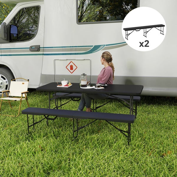 Outsunny 2er Set Bierzeltbank Klappbank 2 Personen 182cm klappbar Partybank mit Tragegriff, Metallbeine, wetterfest Campingbank für Indoor, Outdoor, Gartenbank bis 240 kg belastbar, Schwarz