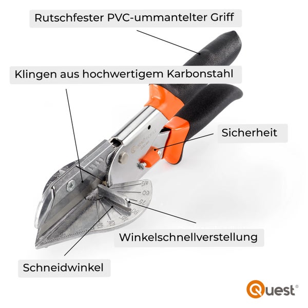 Quest Winkelschneider mit PVC-ummanteltem Griff und Klingen aus Karbonstahl