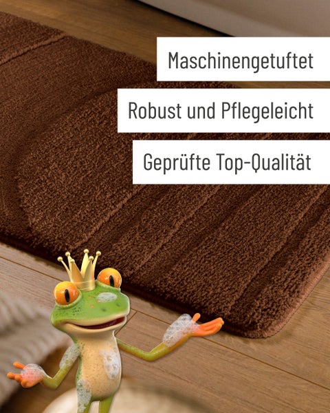 Brauner maschinengetufteter Badteppich, robust und pflegeleicht, geprüfte Top-Qualität.