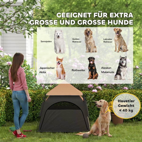 PawHut Haustierzelt, Hundezelt, Katzenhaus im Freien, Hundehaus mit Meshfenster, Hunde Tipi Zelt mit Tragetasche, Sonnendach für Hinterhof, Wohnzimmer, Dunkelbraun