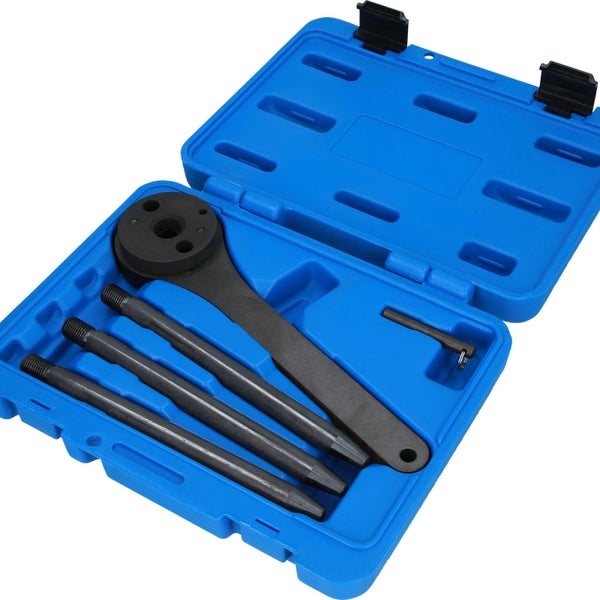 Werkzeugsatz mit Halter und Stiften in einem blauen Kunststoffkoffer