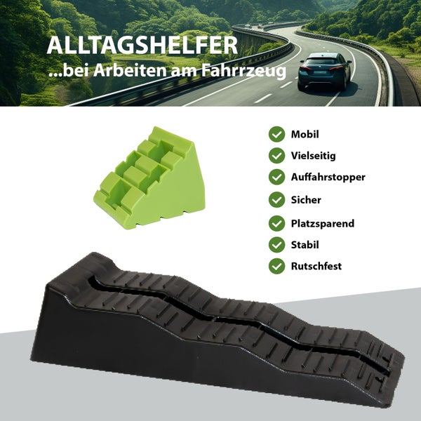 Abgebildet sind zwei Unterlegkeile für die Arbeit am Fahrzeug