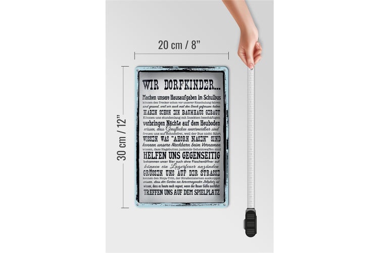 Blechschild Spruch 20x30cm wir Dorfkinder Hausaufgaben Bus