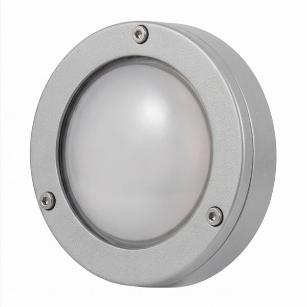 Runde LED Außenwandleuchte aus Aluminium mit opaler Abdeckung