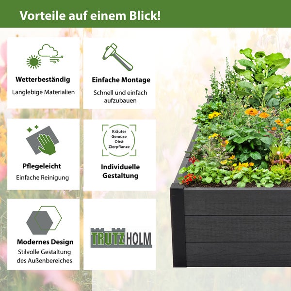 Hochbeet Beeteinfassung mit Wühlmausgitter 100x100x28,5 cm ca. 260 Liter Holzoptik robust stabil Komposter
