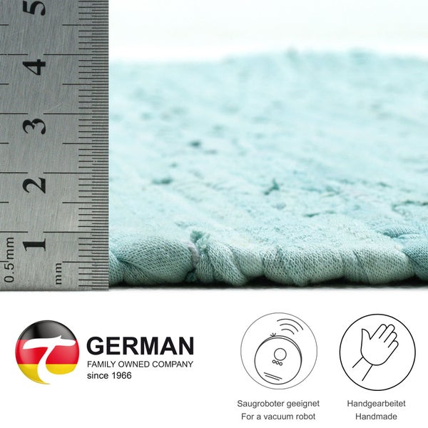 Handgewebter Fleckerlteppich aus Baumwolle Chindi Hellblau 40x60 cm