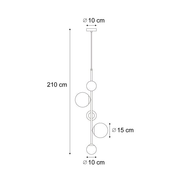 Abmessungen einer Pendelleuchte mit einer Länge von 210 cm und einem Durchmesser von 10 bis 15 cm