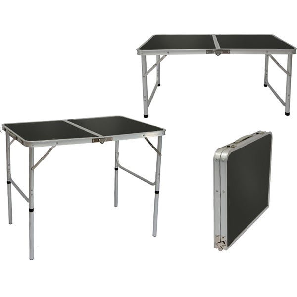 AMANKA klappbarer höhenverstellbarer Campingtisch 90x60x70 cm Leichtgewicht Klapptisch Reisetisch im Kofferformat Dunkel Grau