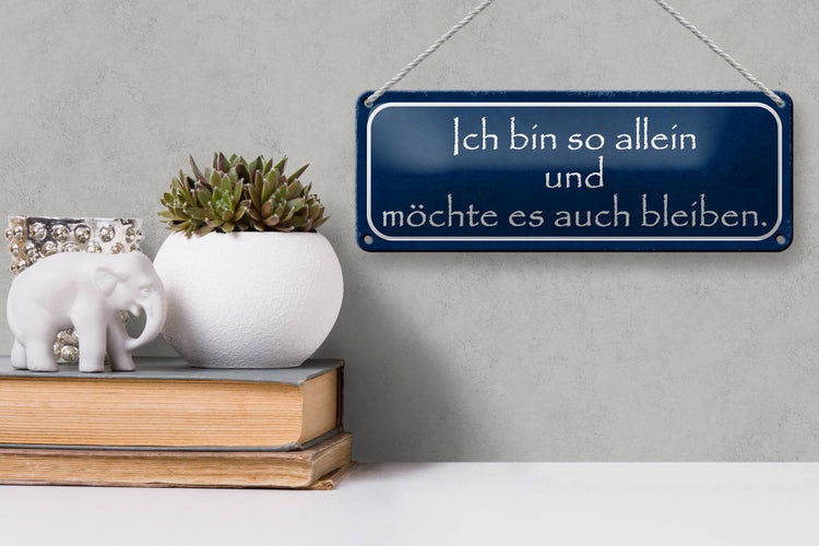 Blechschild Spruch 27x10cm ich möchte so allein bleiben Dekoration