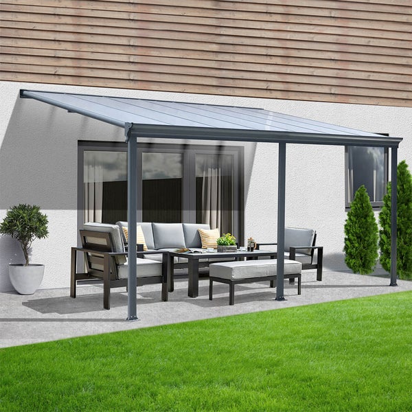 Home Deluxe - Terrassenüberdachung SOLIS - Grau - B/T/H: 557 x 303 x 226/278 cm - inkl. Hohlkammerplatten, Montagematererial I Carport Pavillion Pergola