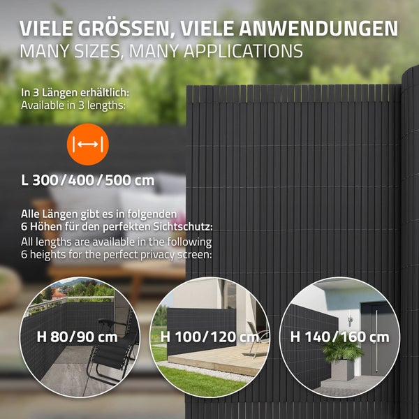 ECD Germany PVC Sichtschutzmatte 100x300 cm, Anthrazit, Sichtschutzzaun 3-Gewicht-Verstärkung, UV-beständig, Wasserdicht, Windschutz Balkonverkleidung Zaunblende Sichtschutz für Garten Balkon Terrasse