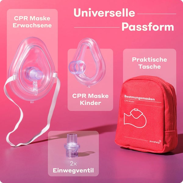 Beatmungsmasken Set (1x Erwachsene, 1x Kinder) - Beatmungsmaske Erste Hilfe - CPR Beatmungsmaske - Hygienischer Mund-zu-Mund Beatmung Schutz für Notfälle und Rettungseinsätze